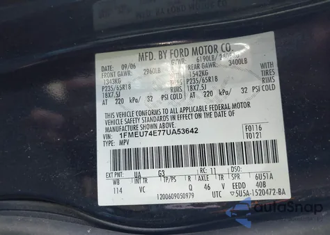 2007 Ford Explorer Eddie Bauer z USA, uszkodzony, nr VIN 1FMEU74E77UA53642